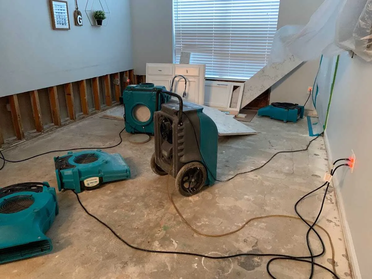 Dehumidifier in flood-cut room for Water Damage Restoration in Teaneck