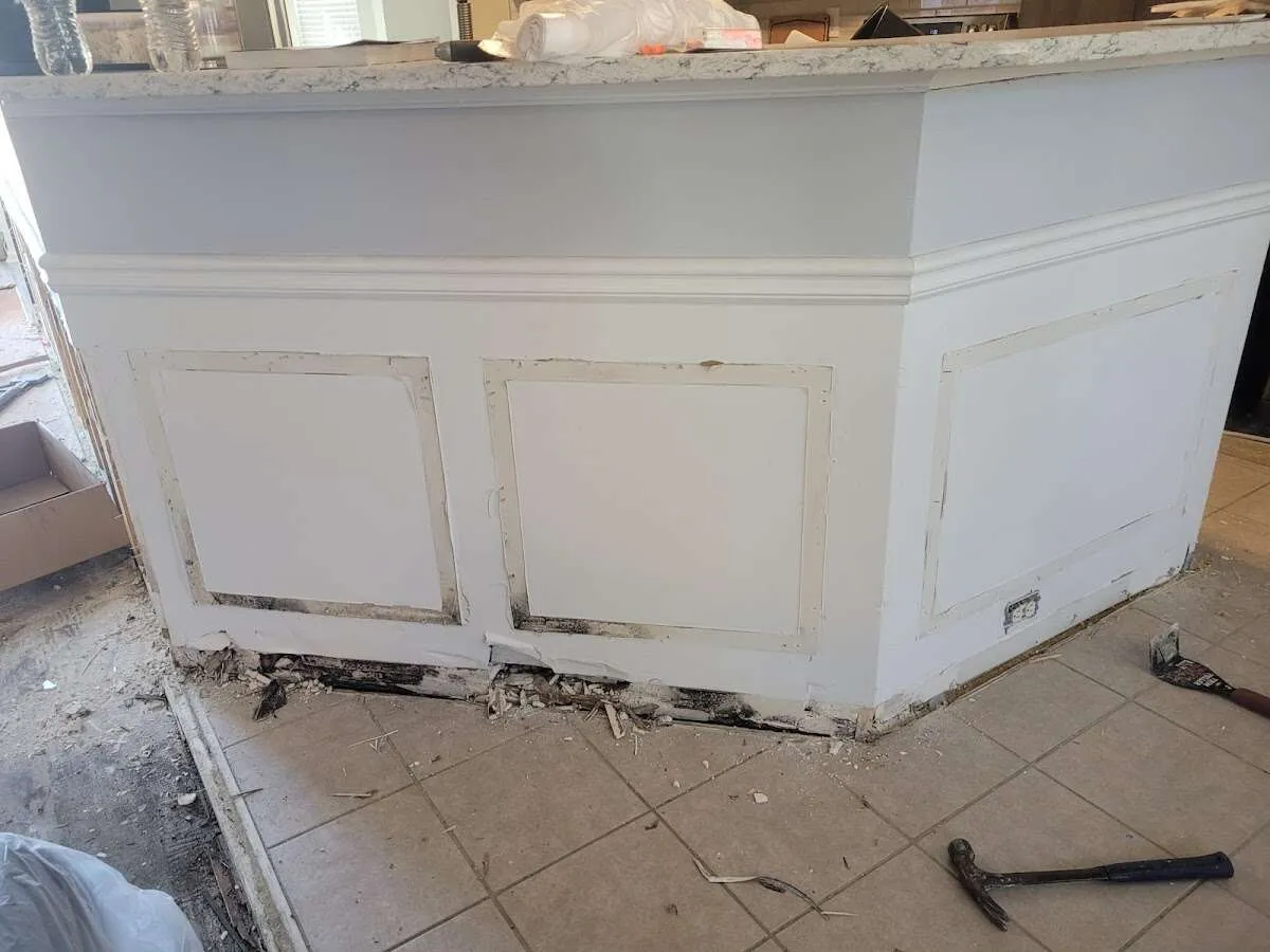 Water damage and mold on kitchen during Sewage Cleanup & Sanitation in Teaneck